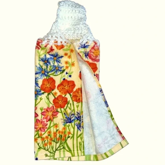Hand Crafted Colorful Floral Hanging Hand Towel Crochet Top Live Simply Logo - Picture 5 of 10